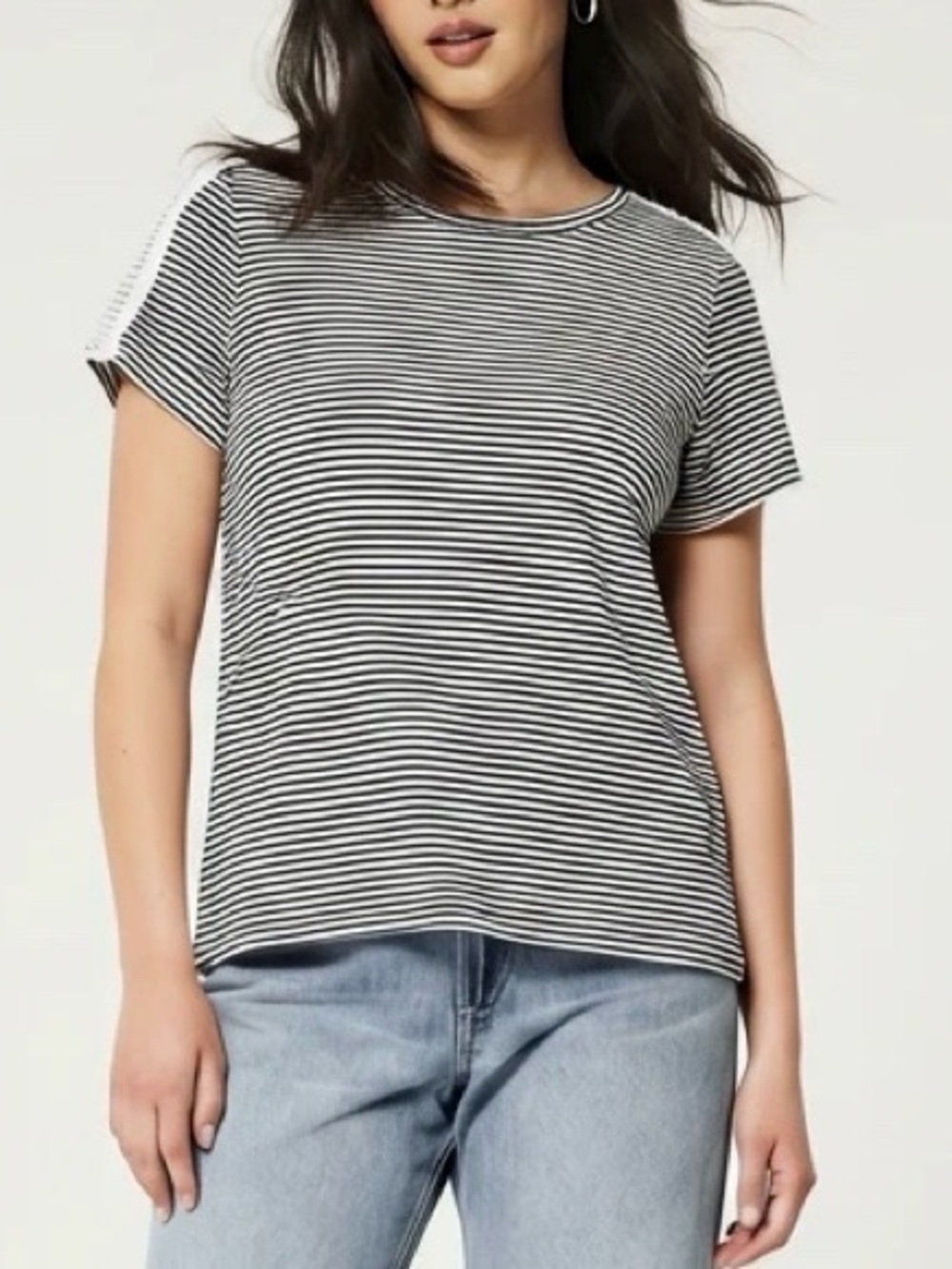 Hem & Threads Black & Cream Striped Open Back Top